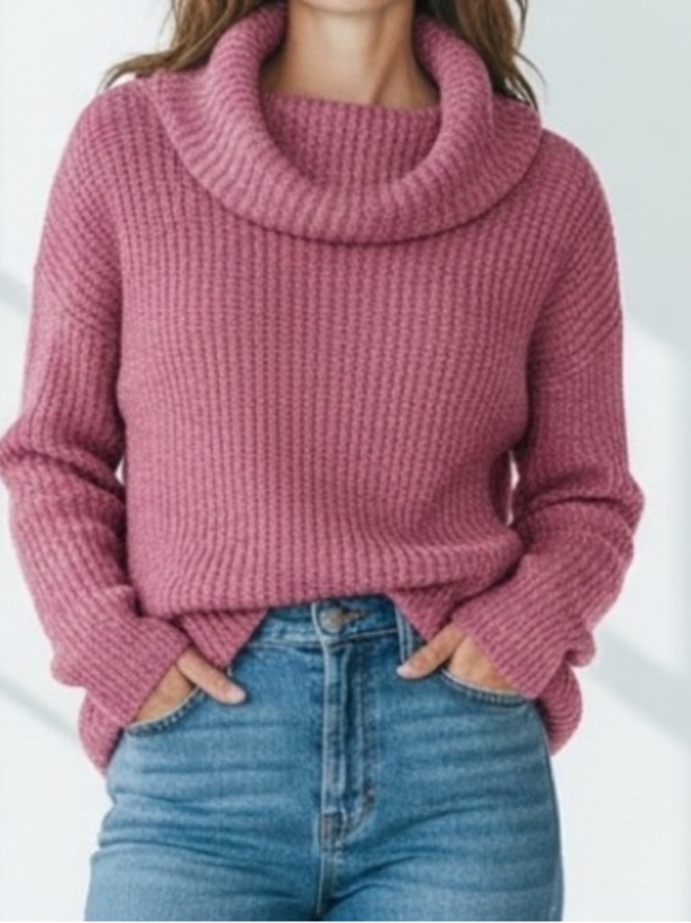 Lauren Ralph lauren wool alpaca Knit Sweater Pink purple cowle Neck relaxed fit